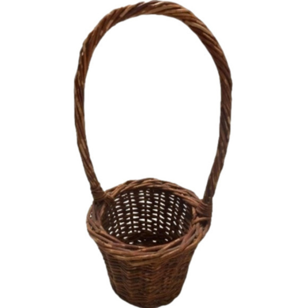 Basket Sturdy Woven Grape Vine Twig Stick‎ w/ Fixed Handle & Folk Art
